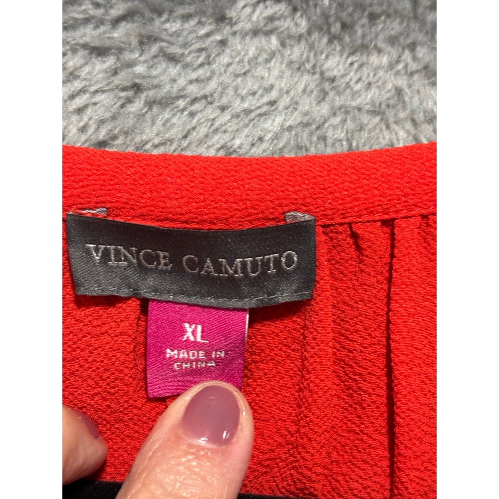 Vince Camuto XL Womens Red Bell Sleeve Blouse Boho Casual Textured Crepe Top - Picture 11 of 13